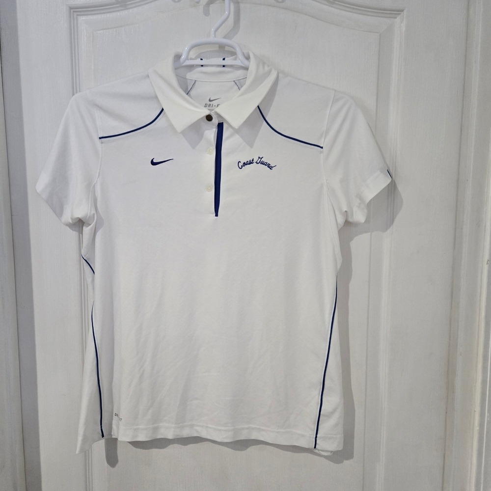 Nike Polo Shirt Womens L White Coast Guard Dri-FIT Short Sleeve Top golf, collar